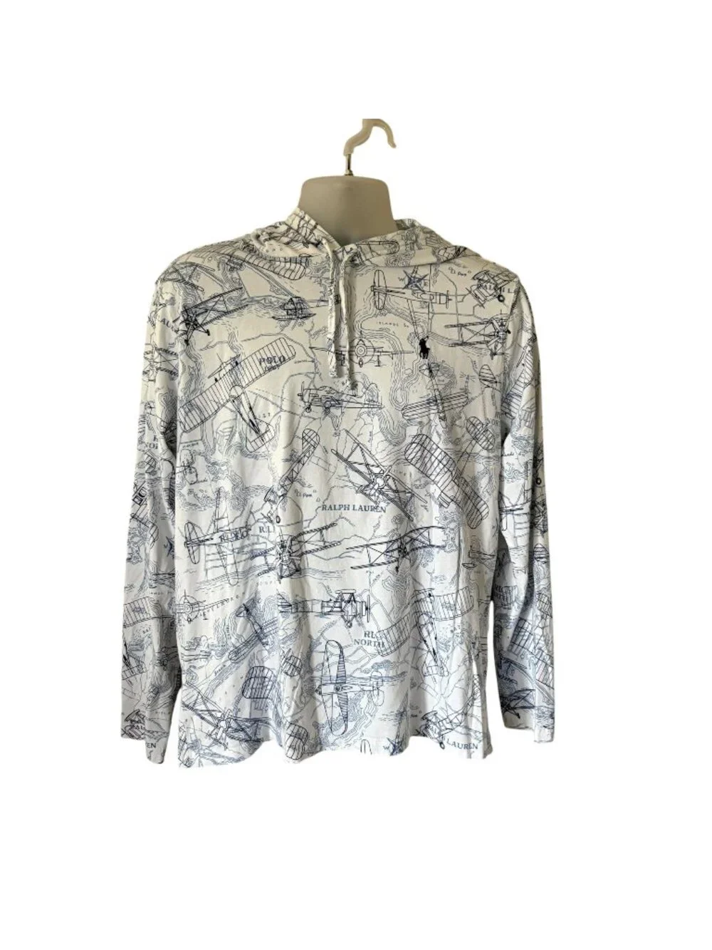 POLO Ralph Lauren Aviation-Print Jersey Hooded T-Shirt Mens Small